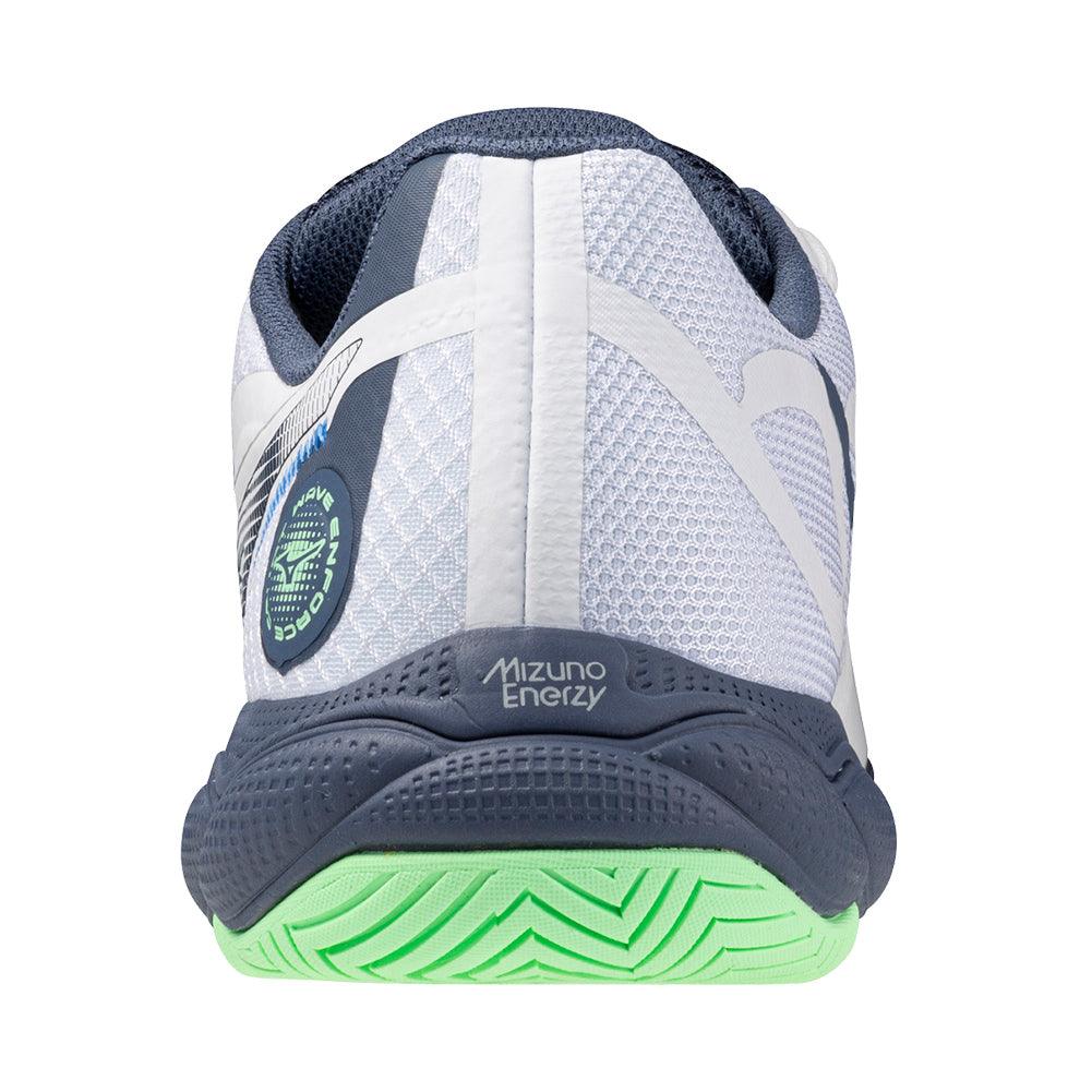 Men`s Wave Enforce Court Tennis Shoes White and Vintage Indigo MIZUNO