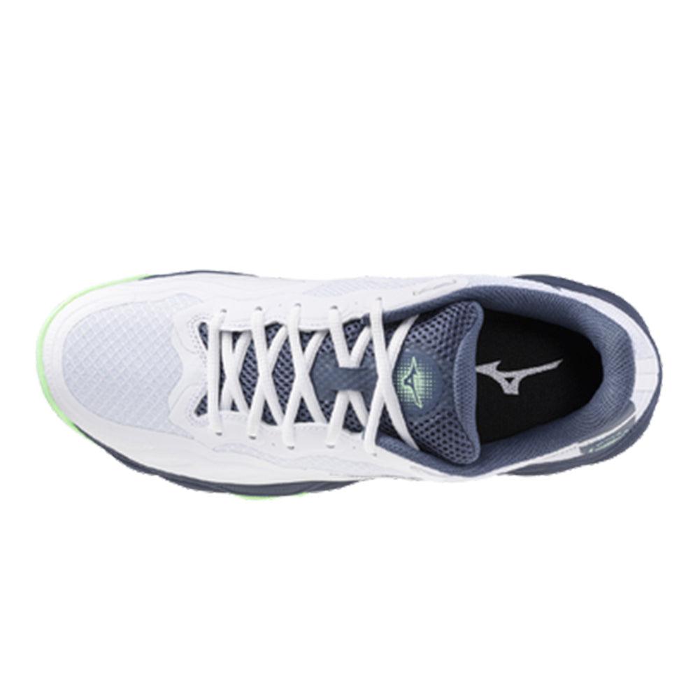 Men`s Wave Enforce Court Tennis Shoes White and Vintage Indigo MIZUNO