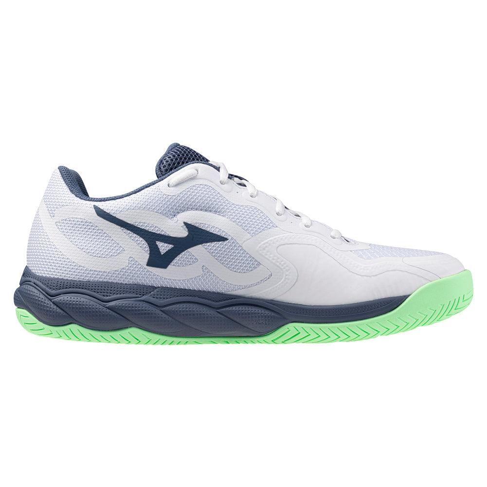 Men`s Wave Enforce Court Tennis Shoes White and Vintage Indigo MIZUNO