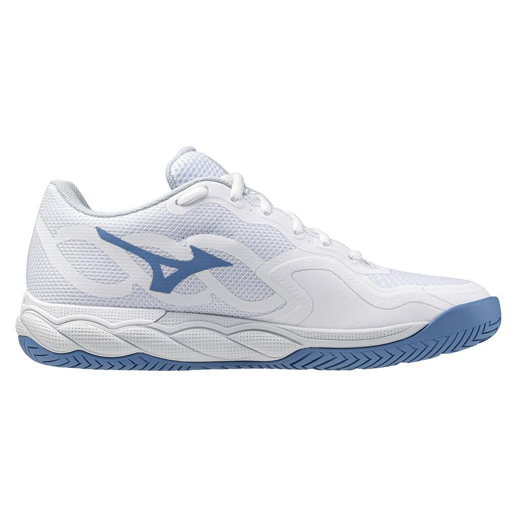 Womens Wave Enforce Court AC Tennis Shoes White and Parisian Blue WOMENS SHOES MIZUNO
