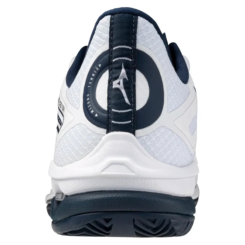 Mens Wave Exceed Tour 6 Clay Tennis Shoes White and Dress Blues Top Tennis Shoes MIZUNO