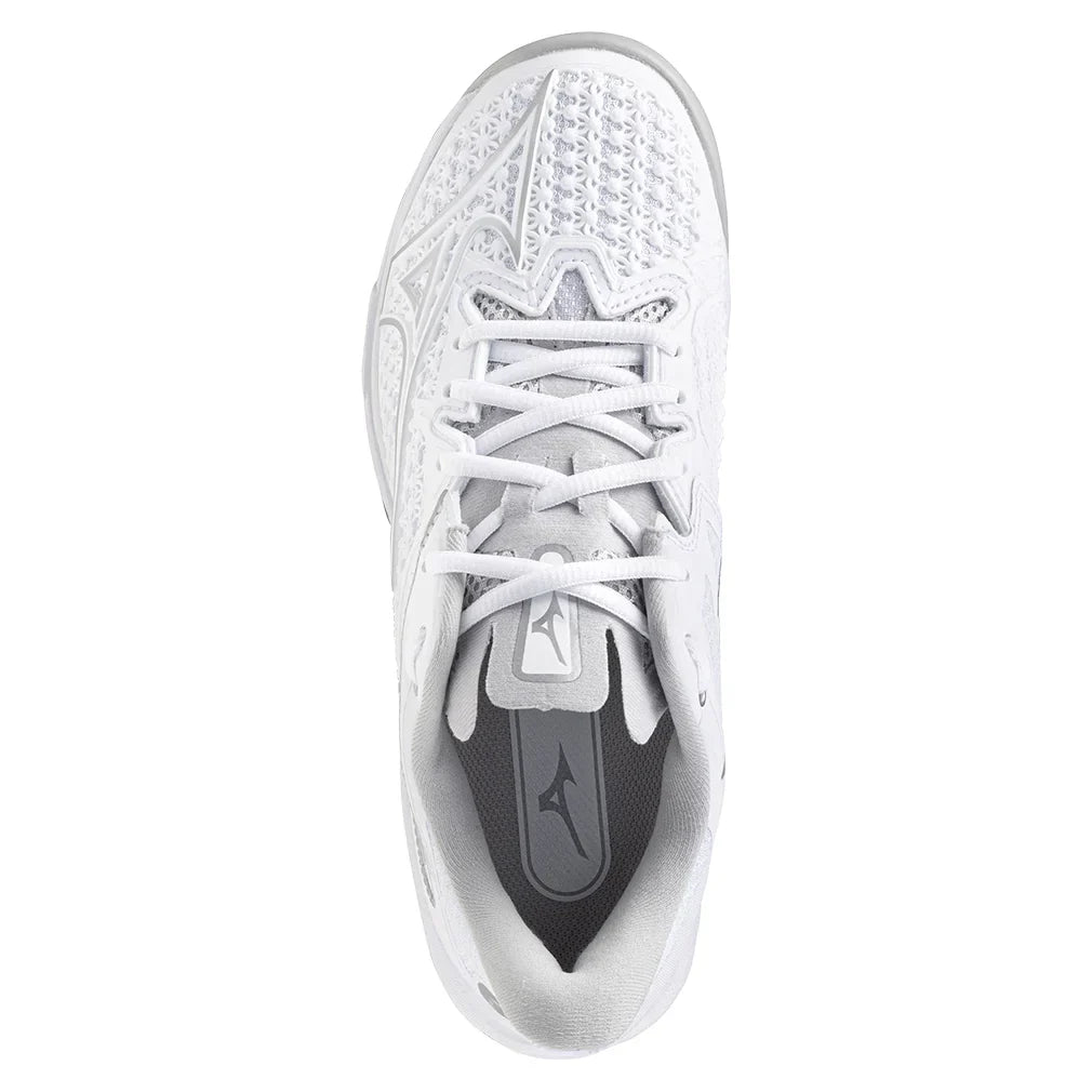 Womens Wave Exceed Tour 6 Clay Tennis Shoes White and Silver Womens Shoes MIZUNO