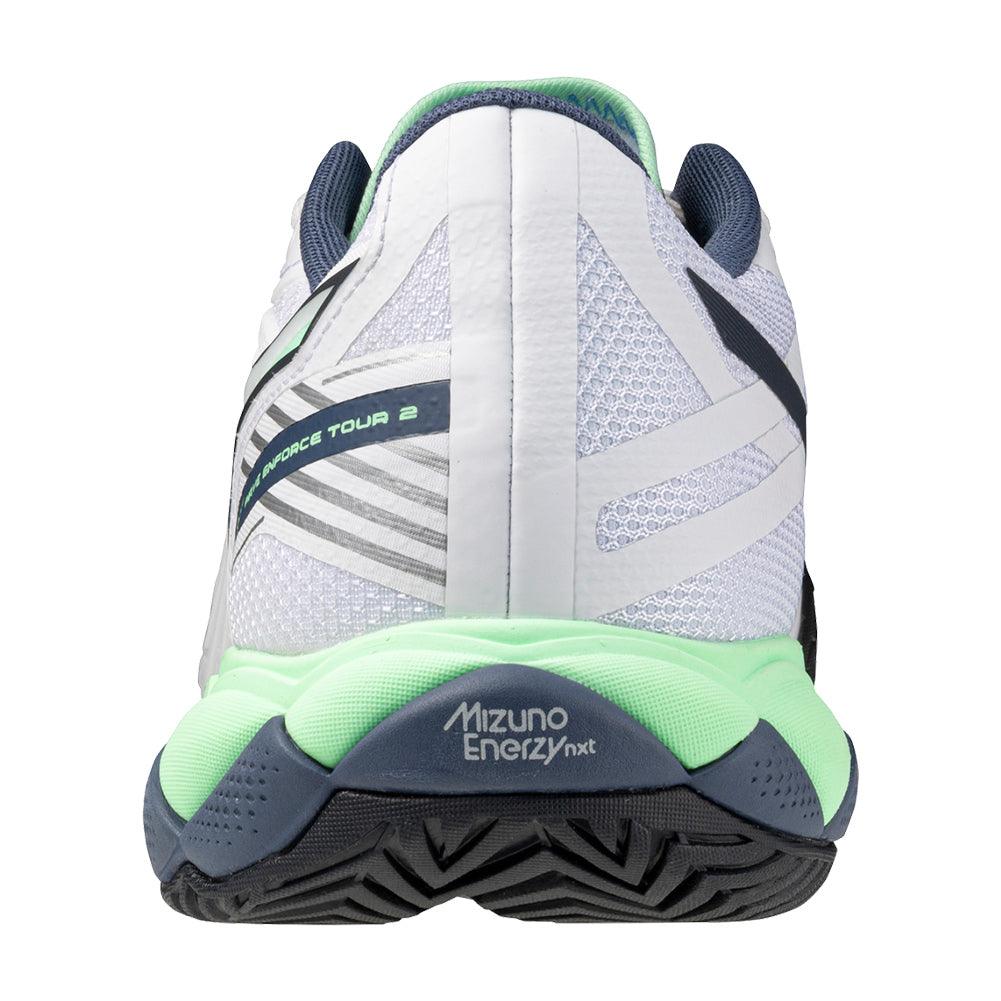 Men`s Wave Enforce Tour 2 Tennis Shoes White and Neo Mint MIZUNO