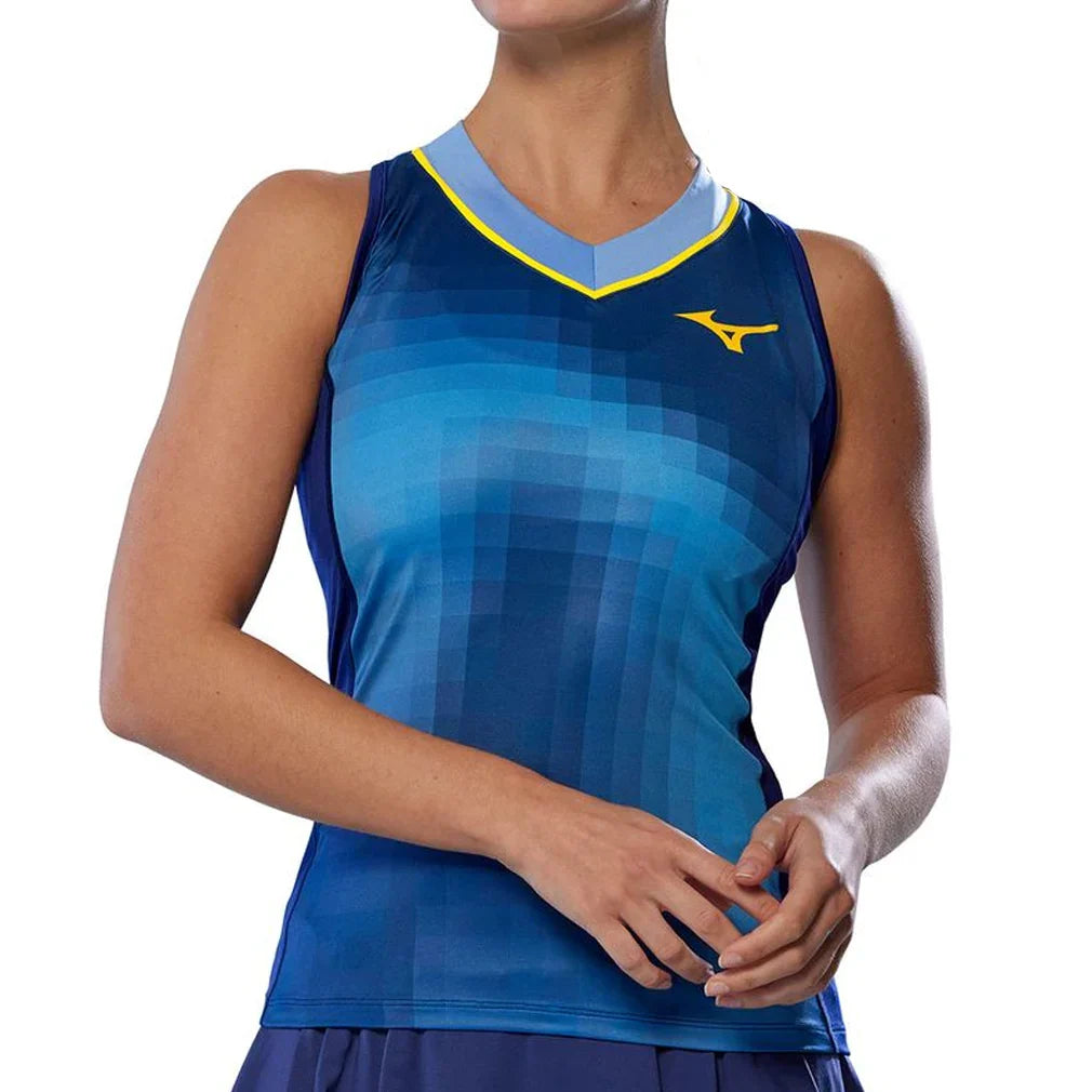 Women`s Printed Tennis Tank Bellwether Blue MIZUNO XS