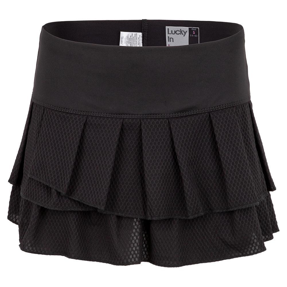 Women's Wavy Pleat Tier Tennis Skort Womens Apparel LUCKY IN LOVE Black XS