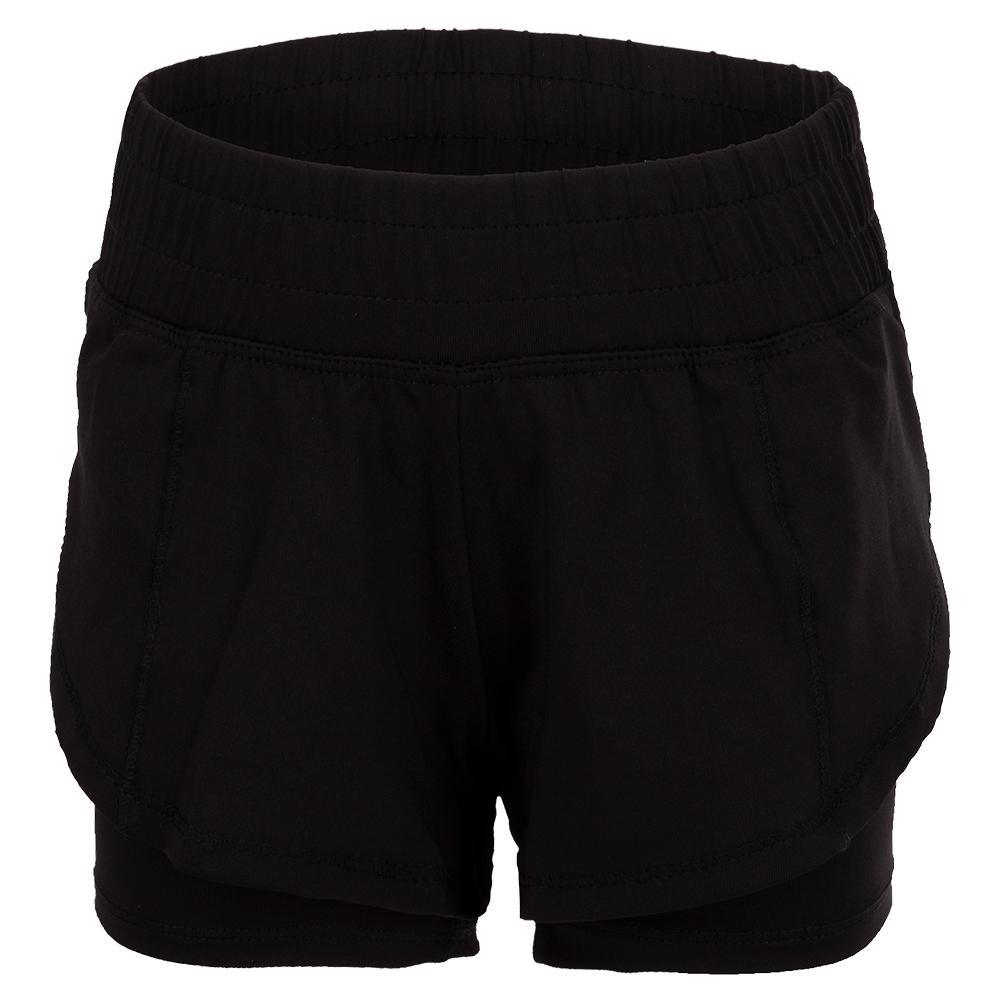 Girls' Match Point Tennis Short Girls Apparel LUCKY IN LOVE Black 2XS