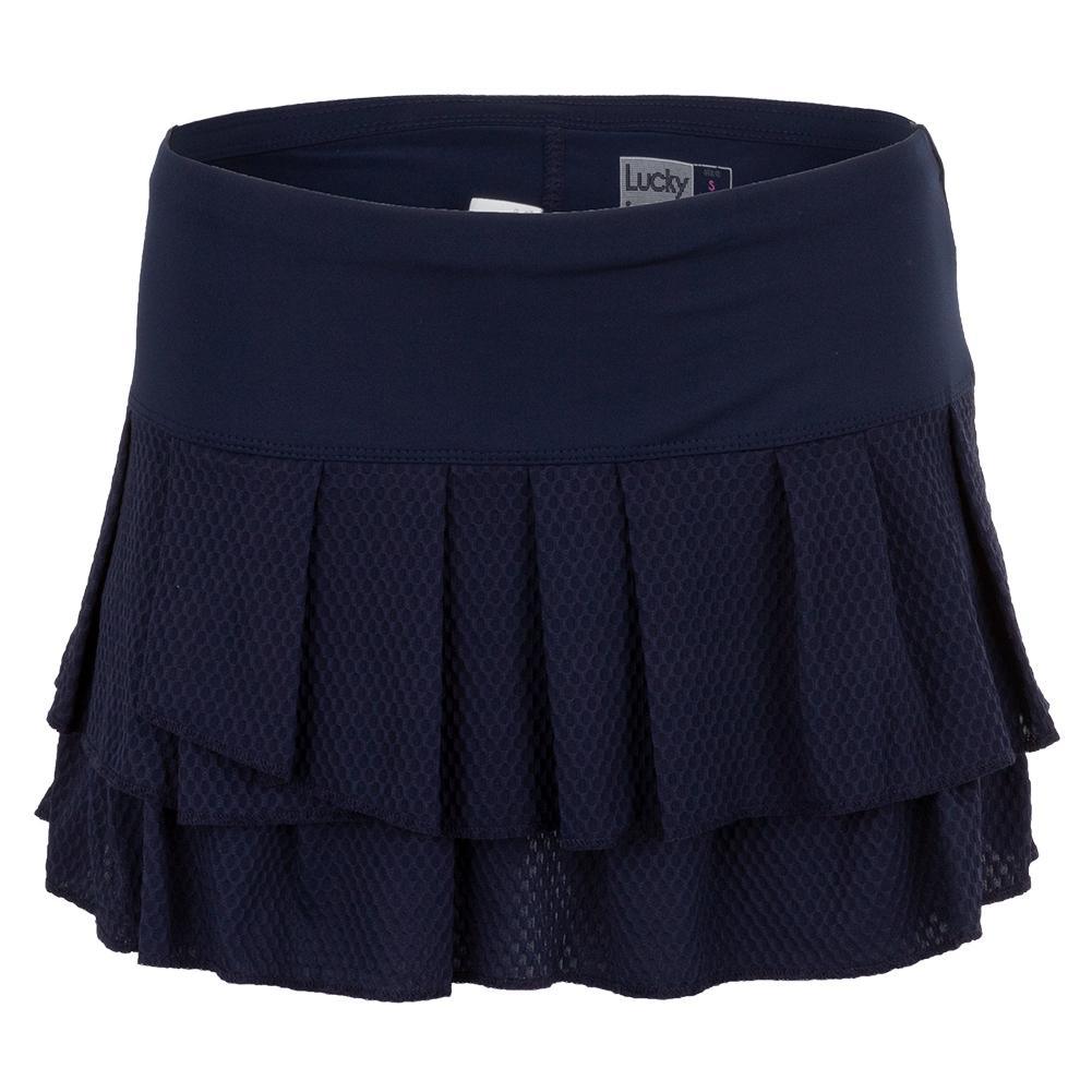 Women's Wavy Pleat Tier Tennis Skort Midnight Womens Apparel LUCKY IN LOVE Blue XS