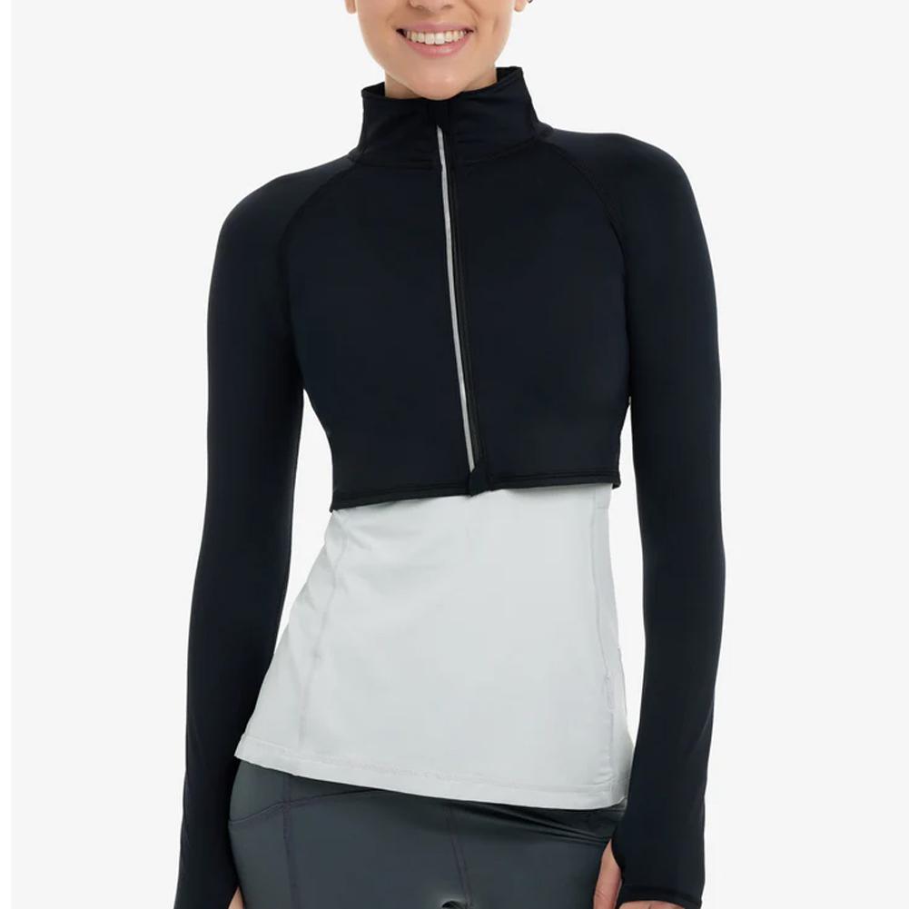 Women`s Full Zip Tennis Crop Top WOMENS APPAREL BLOQUV BLACK XS