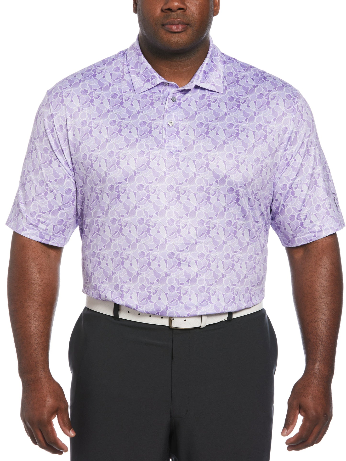 Brush Stroke Floral Print Golf Polo (Paisley Purple)