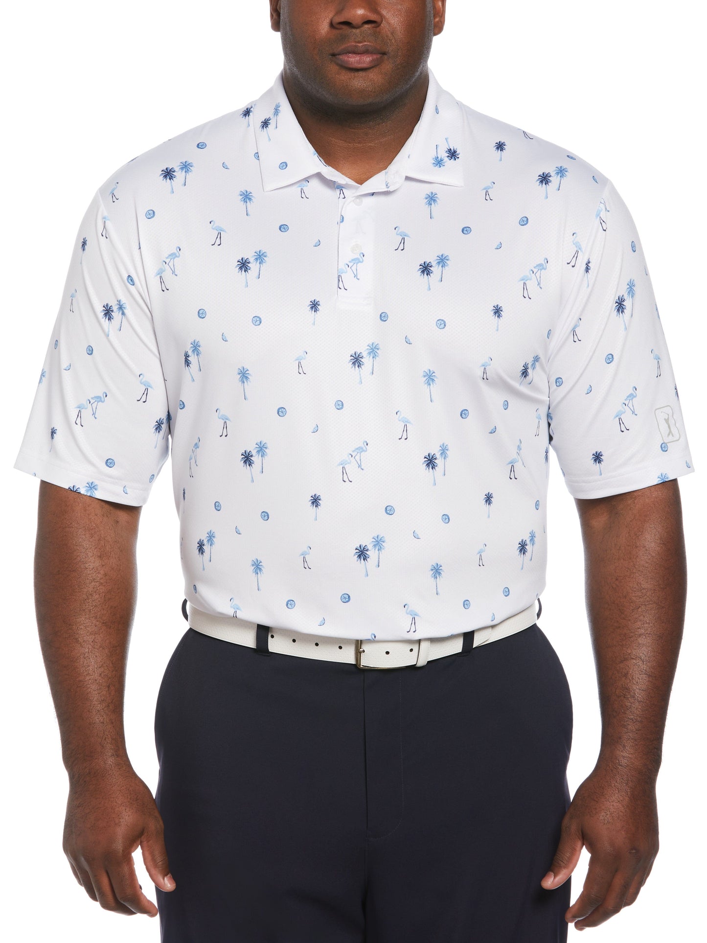 Flamingo Print Golf Polo (Bright White)