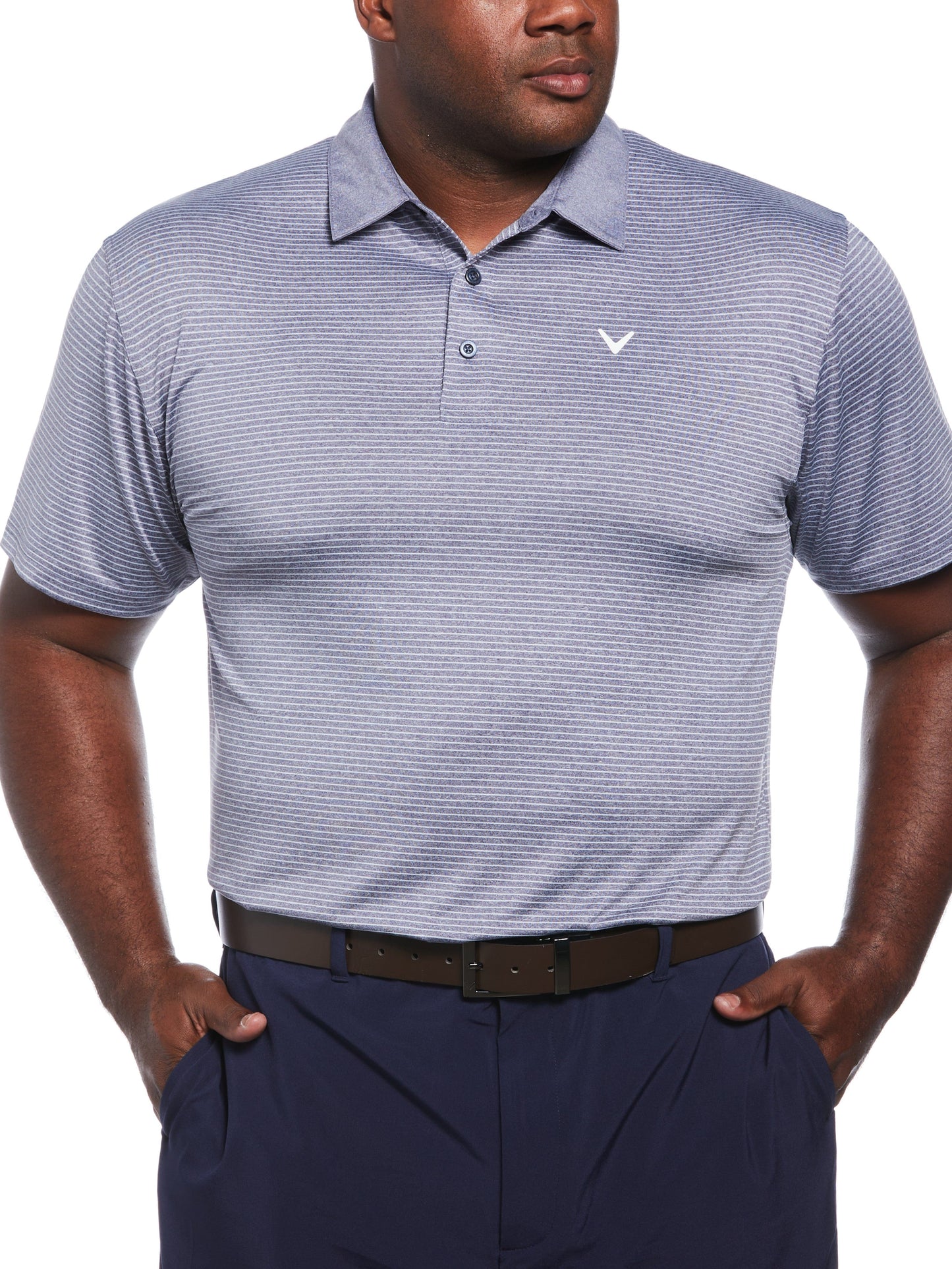 Heather Micro Stripe Golf Polo (Navy Chambry Htr)