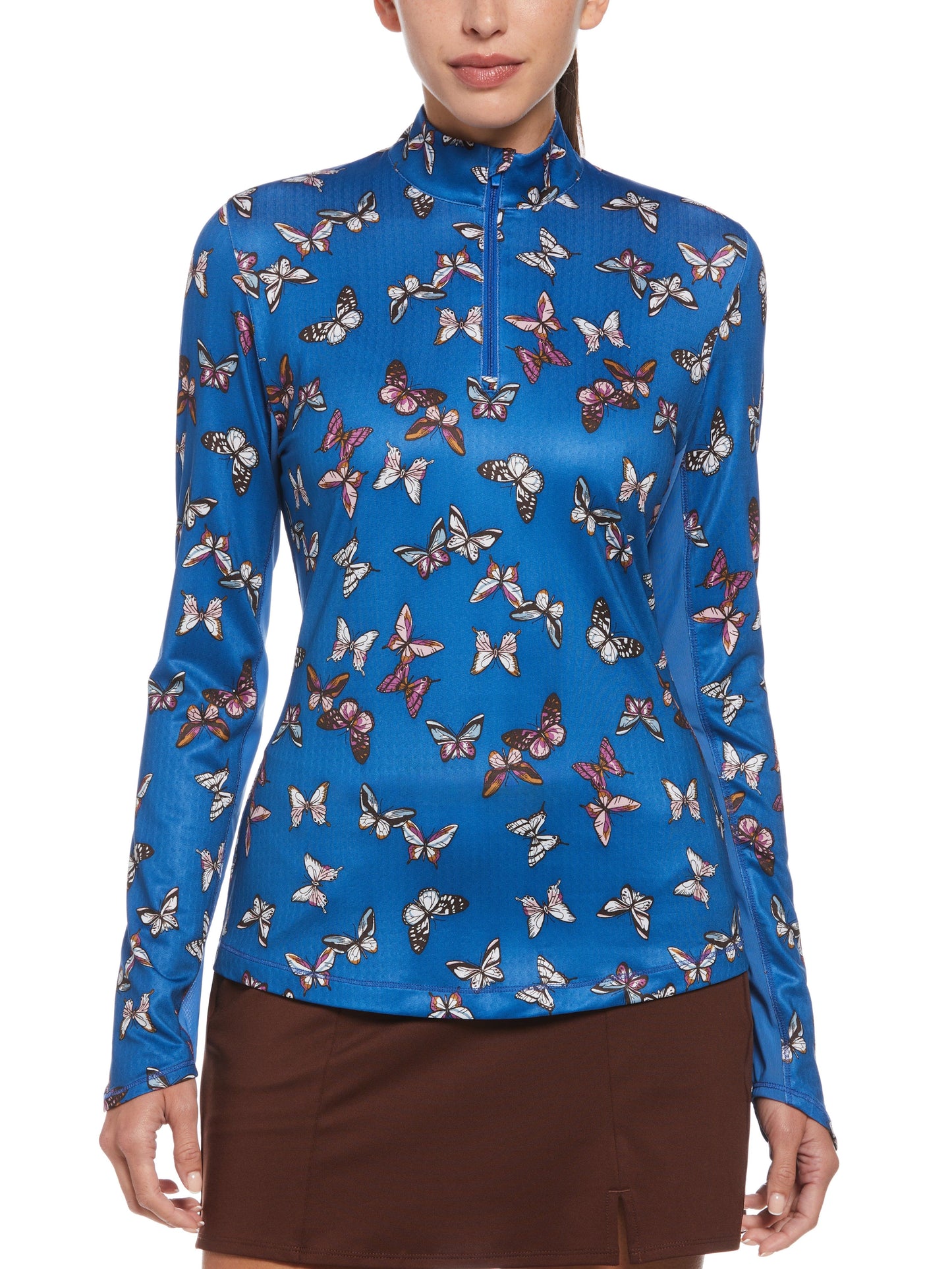 Butterfly Printed Sun Protection 1/4 Zip Top (Baleine Blue)