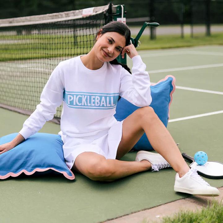 Women`s Club Sport Pickleball Sweater White and Light Blue AME AND LULU