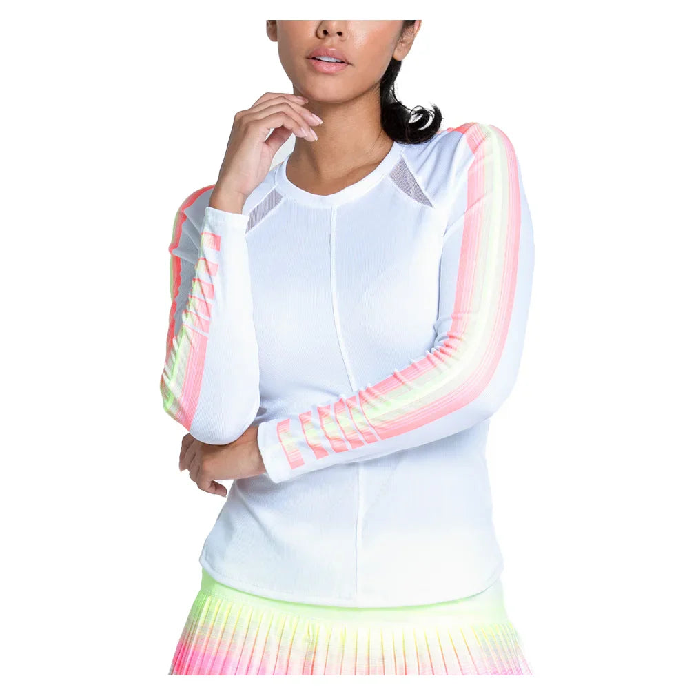 Women`s Sunset Spin Long Sleeve Tennis Top White LUCKY IN LOVE XS
