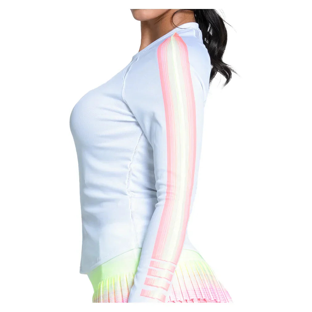 Women`s Sunset Spin Long Sleeve Tennis Top White LUCKY IN LOVE