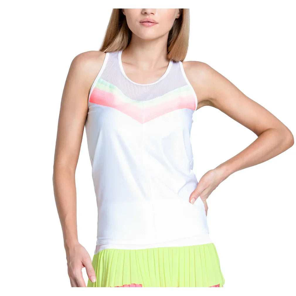 Women`s Sunset Spin Tie Back Tennis Tank White LUCKY IN LOVE XS White
