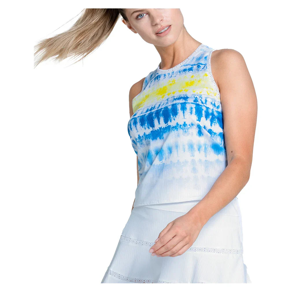 Women`s Shibori Wave Tennis Tank Royal LUCKY IN LOVE XS Blue