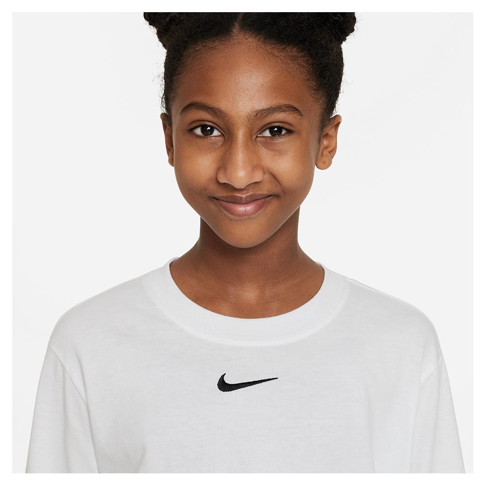 Girls' Sportswear Essential Long-Sleeve T-Shirt White and Black Training NIKE