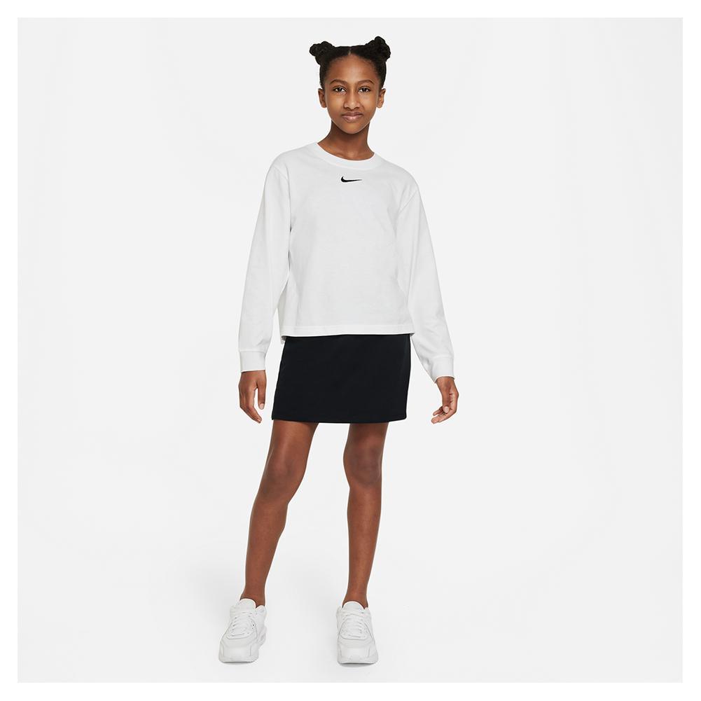 Girls' Sportswear Essential Long-Sleeve T-Shirt White and Black Training NIKE