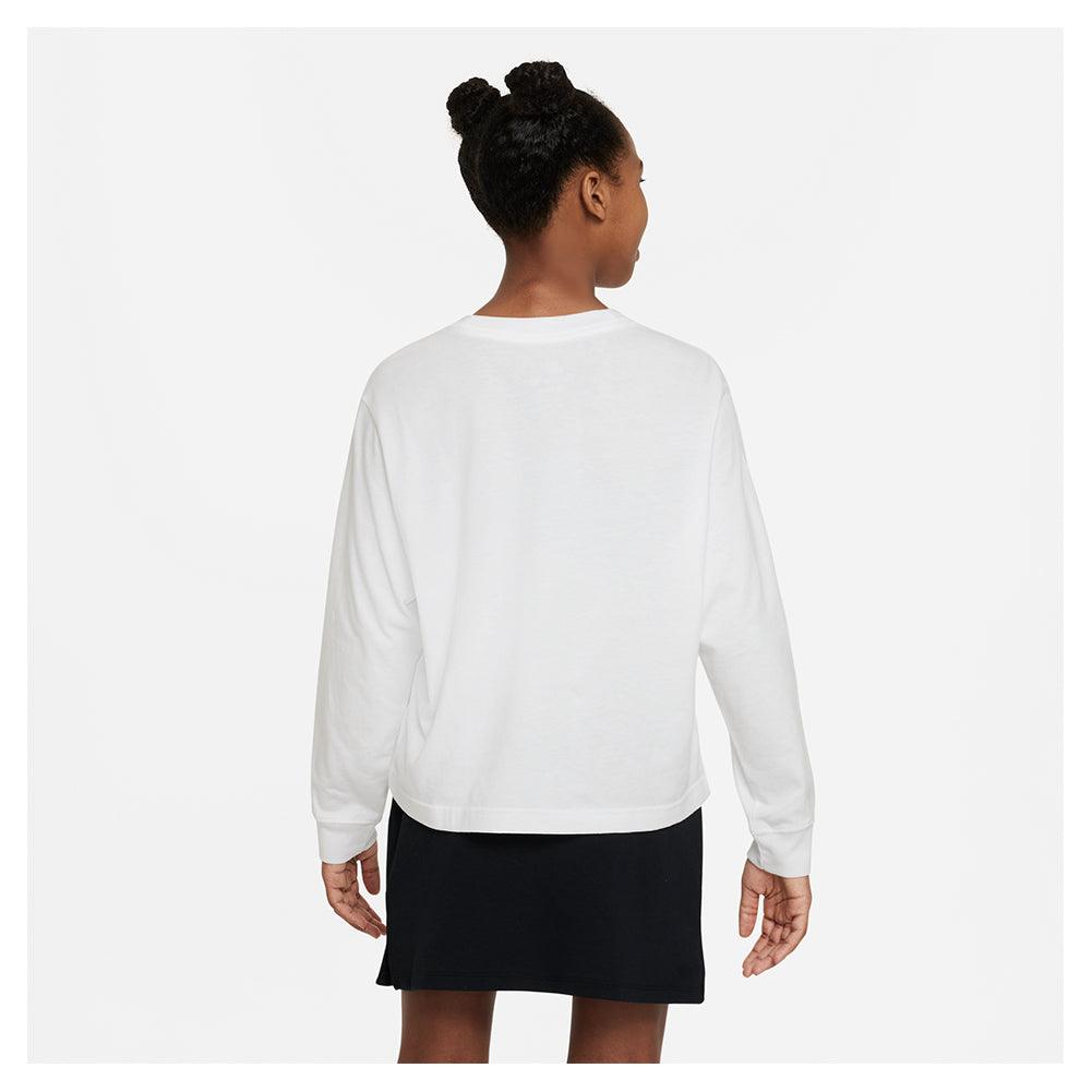 Girls' Sportswear Essential Long-Sleeve T-Shirt White and Black Training NIKE