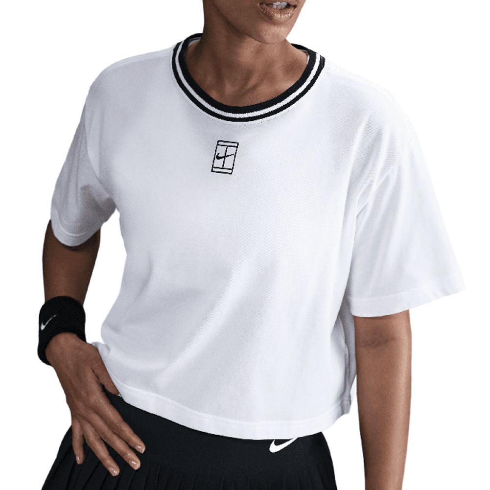 Women`s Dri-Fit Short Sleeve Cropped Tennis Top White NIKE XS White