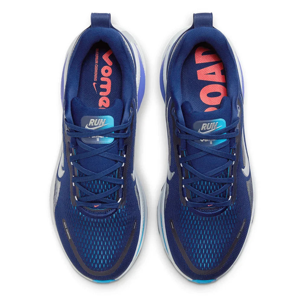 Men`s Vomero 18 Running Shoes Blue Void and Metallic Silver NIKE