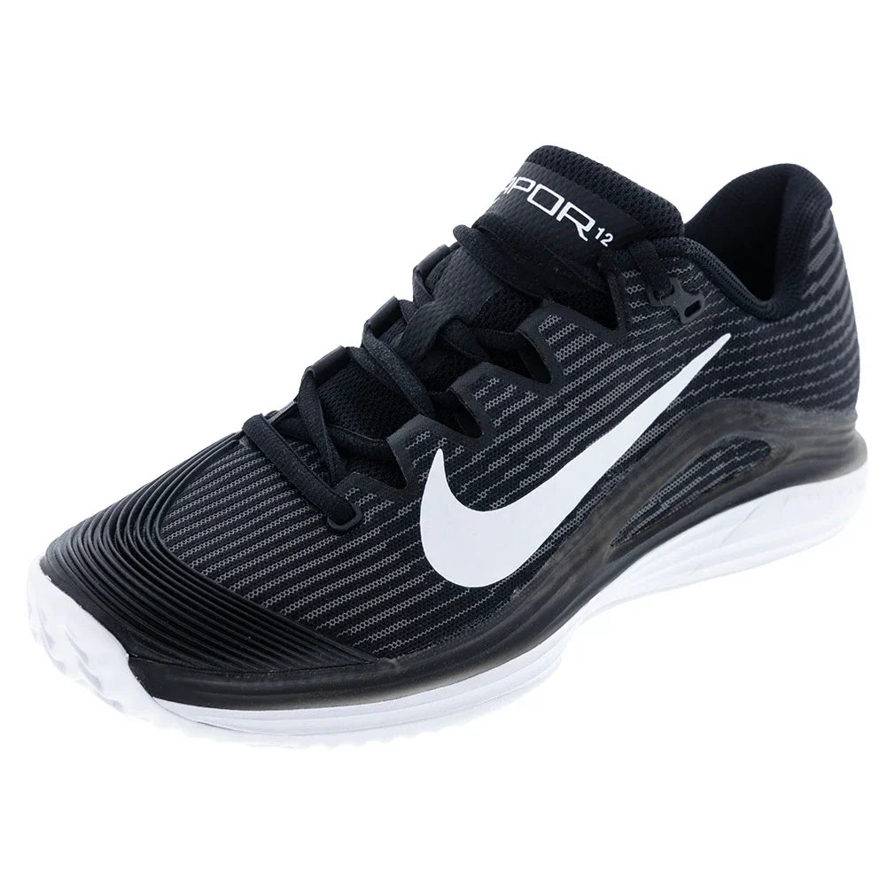 Women`s Vapor 12 Clay Tennis Shoes Black and White NIKE 5 Black