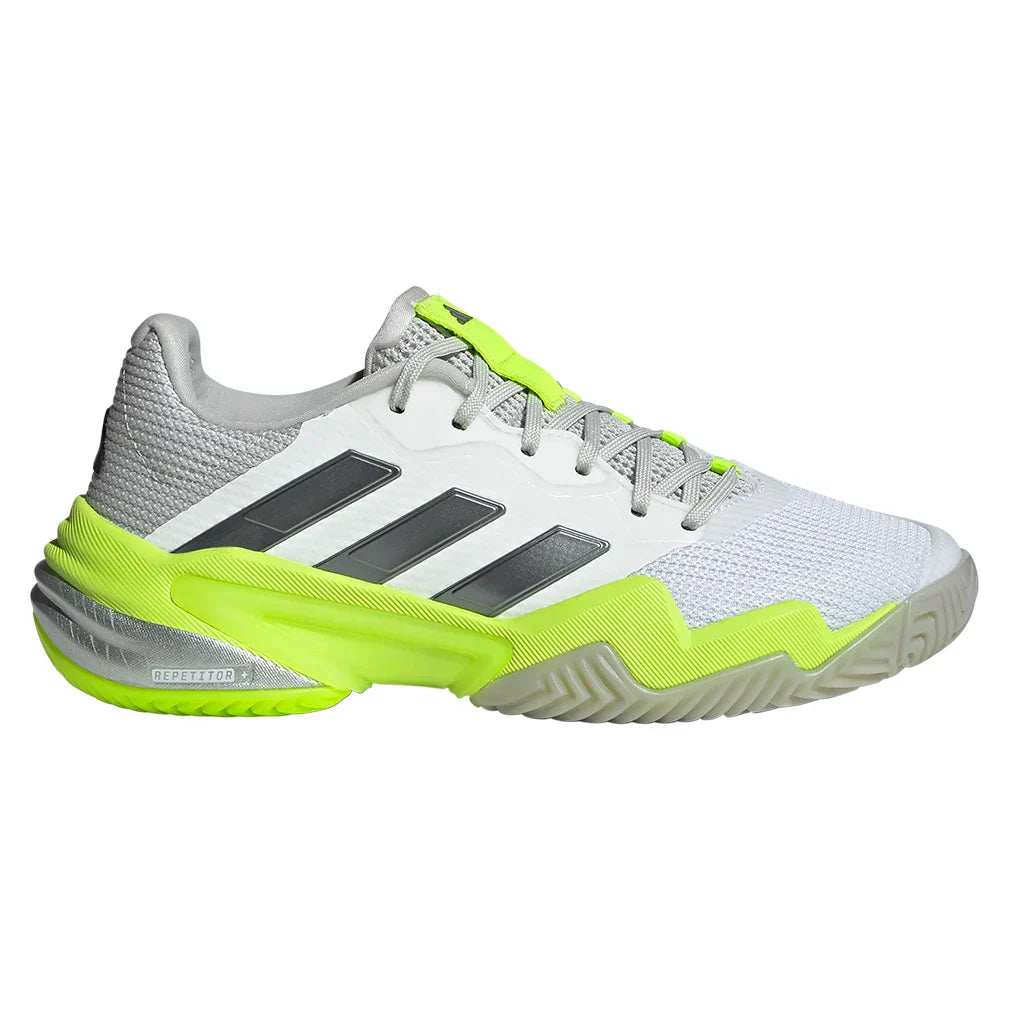 Women`s Barricade 13 Tennis Shoes White and Lucid Lemon ADIDAS