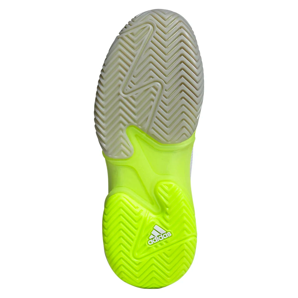 Women`s Barricade 13 Tennis Shoes White and Lucid Lemon ADIDAS