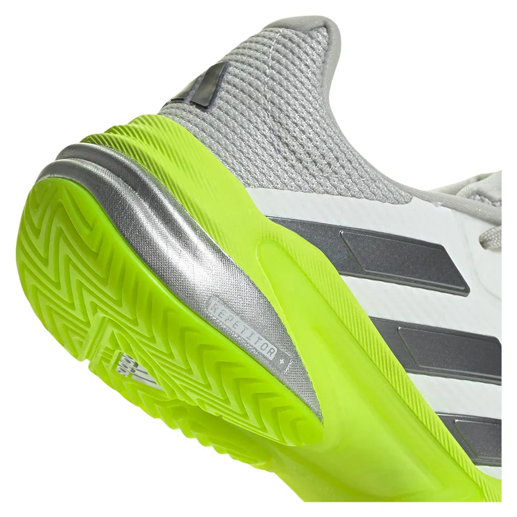 Women`s Barricade 13 Tennis Shoes White and Lucid Lemon ADIDAS