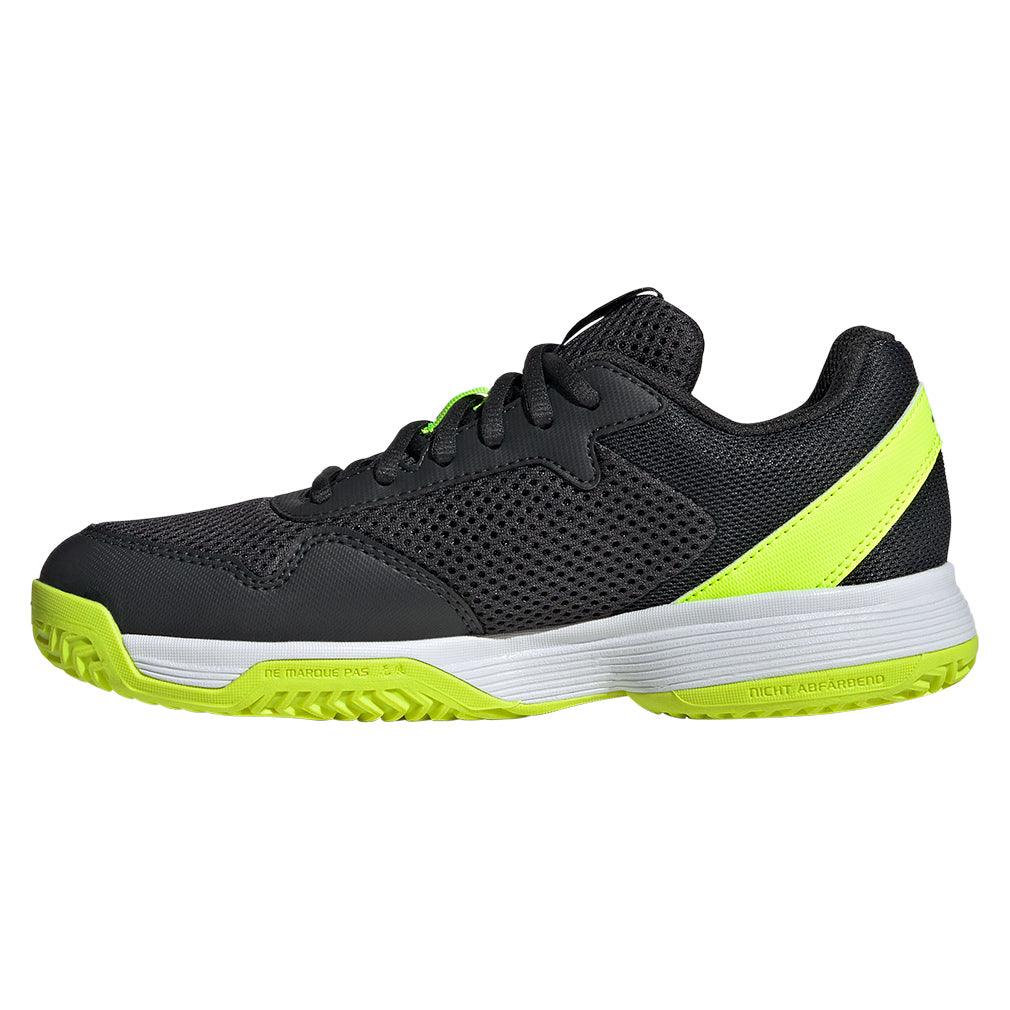 Junior`s Courtflash Tennis Shoes Carbon and Lucid Lemon ADIDAS