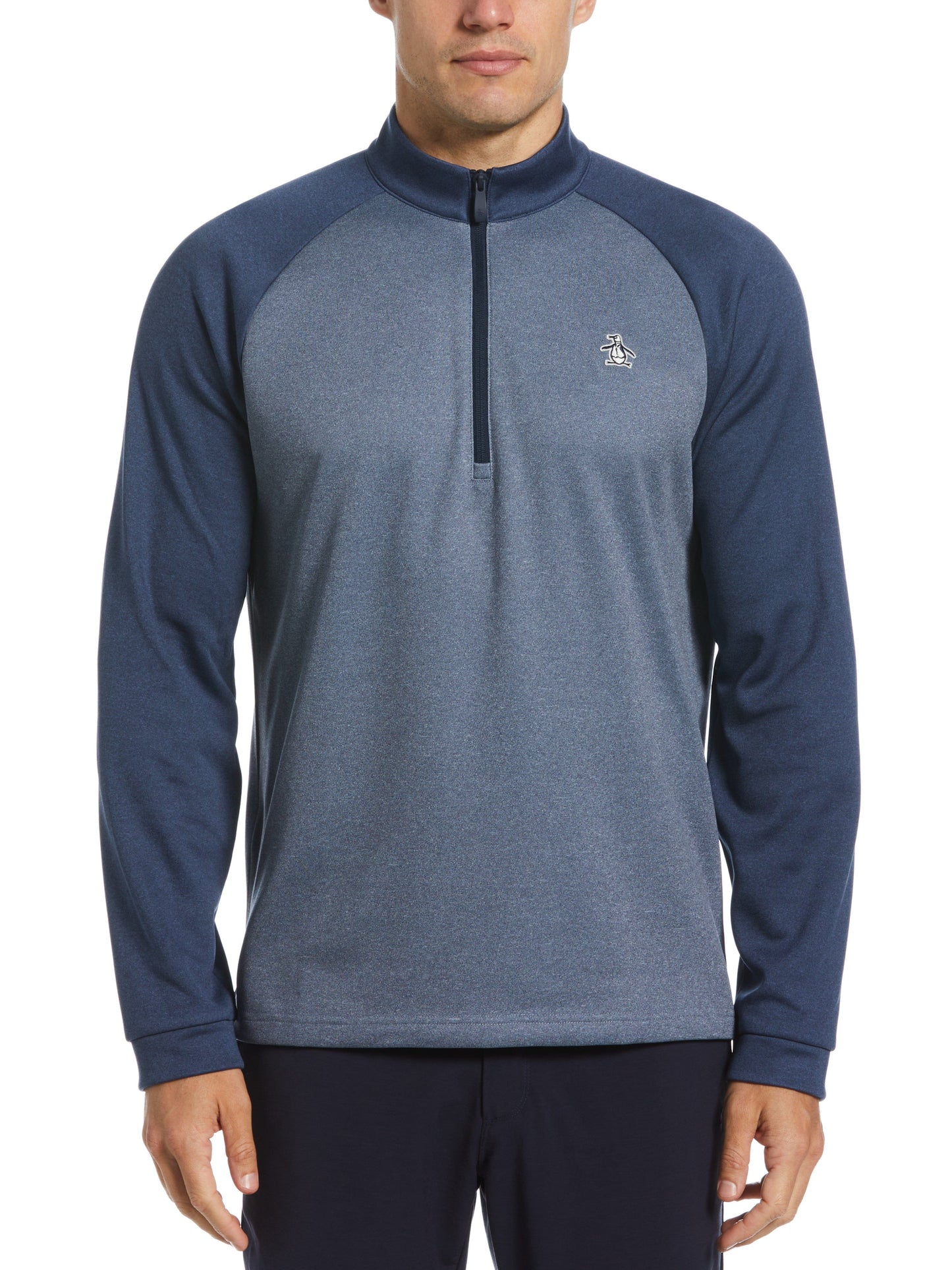 Color Block Fleece 1/4 Zip Raglan Sleeve Pullover Sweater (Black Iris Bijou Hthr)