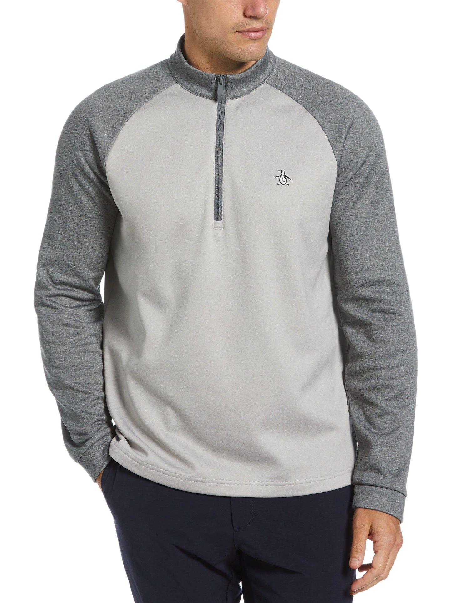 1/4 Zip Raglan Color Block Pullover (Quiet Gray Heather)