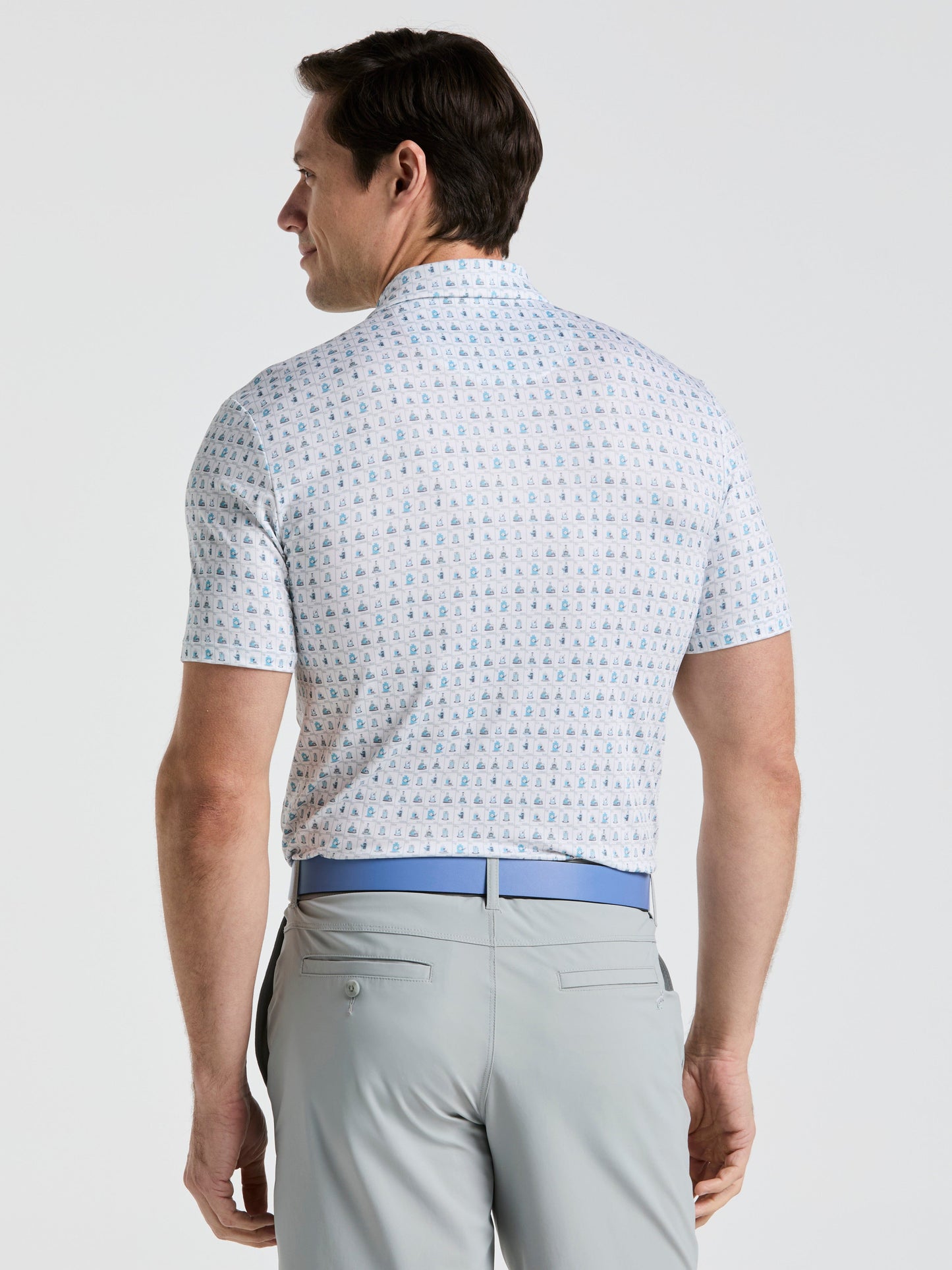Men's 19th Hole Windowpane Novelty Printed Golf Polo Shirt