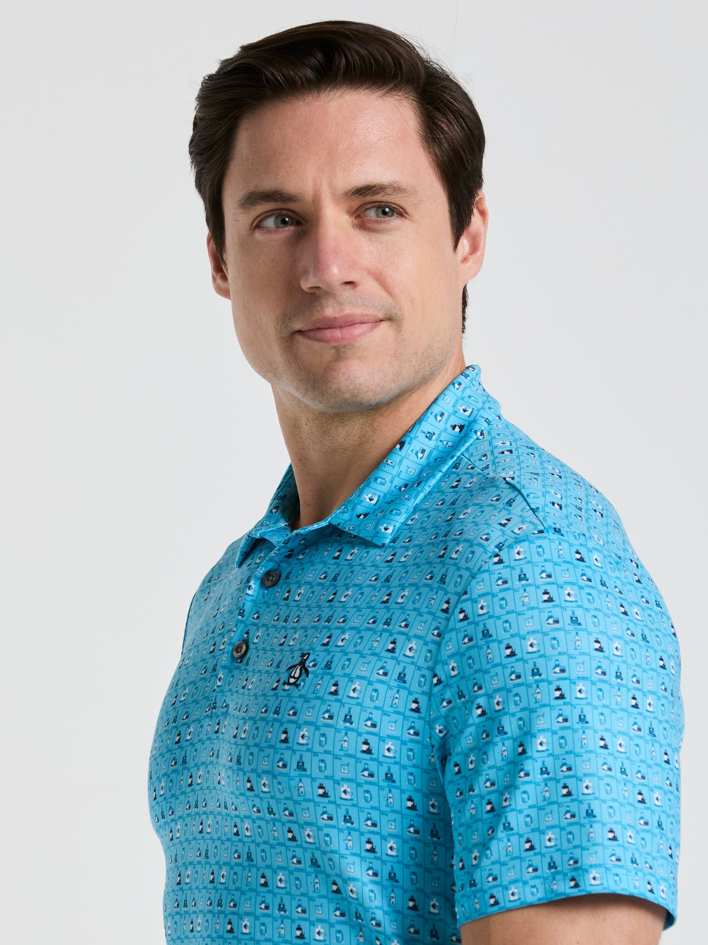 Men's 19th Hole Windowpane Novelty Printed Golf Polo Shirt