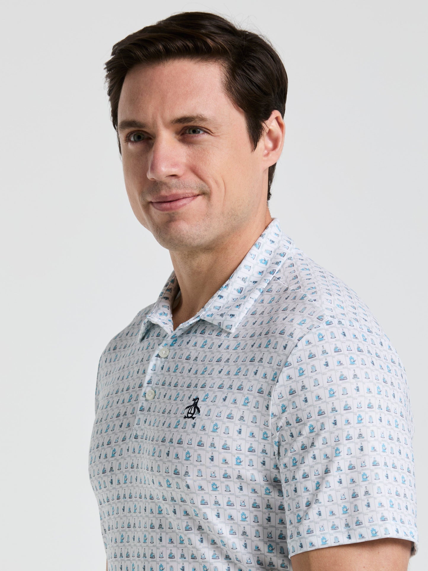 Men's 19th Hole Windowpane Novelty Printed Golf Polo Shirt