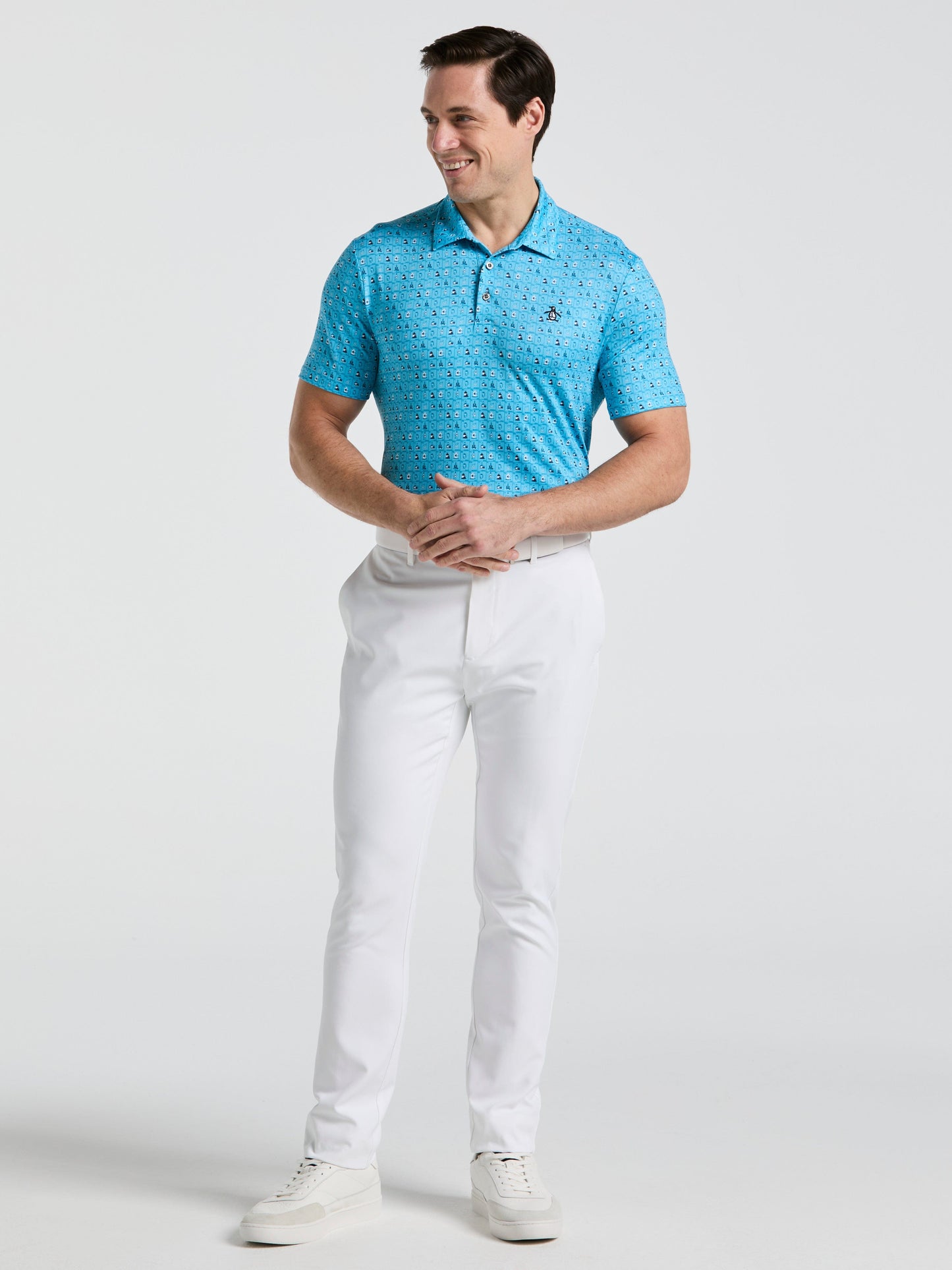 Men's 19th Hole Windowpane Novelty Printed Golf Polo Shirt