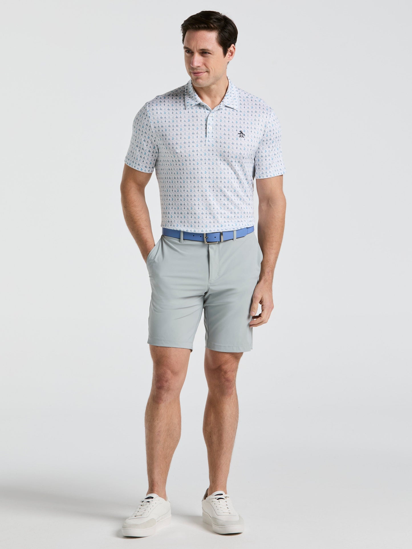 Men's 19th Hole Windowpane Novelty Printed Golf Polo Shirt