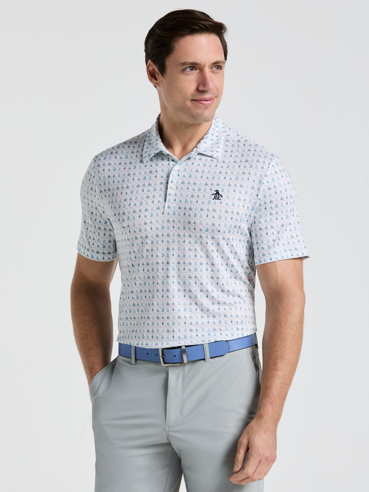 Men's 19th Hole Windowpane Novelty Printed Golf Polo Shirt