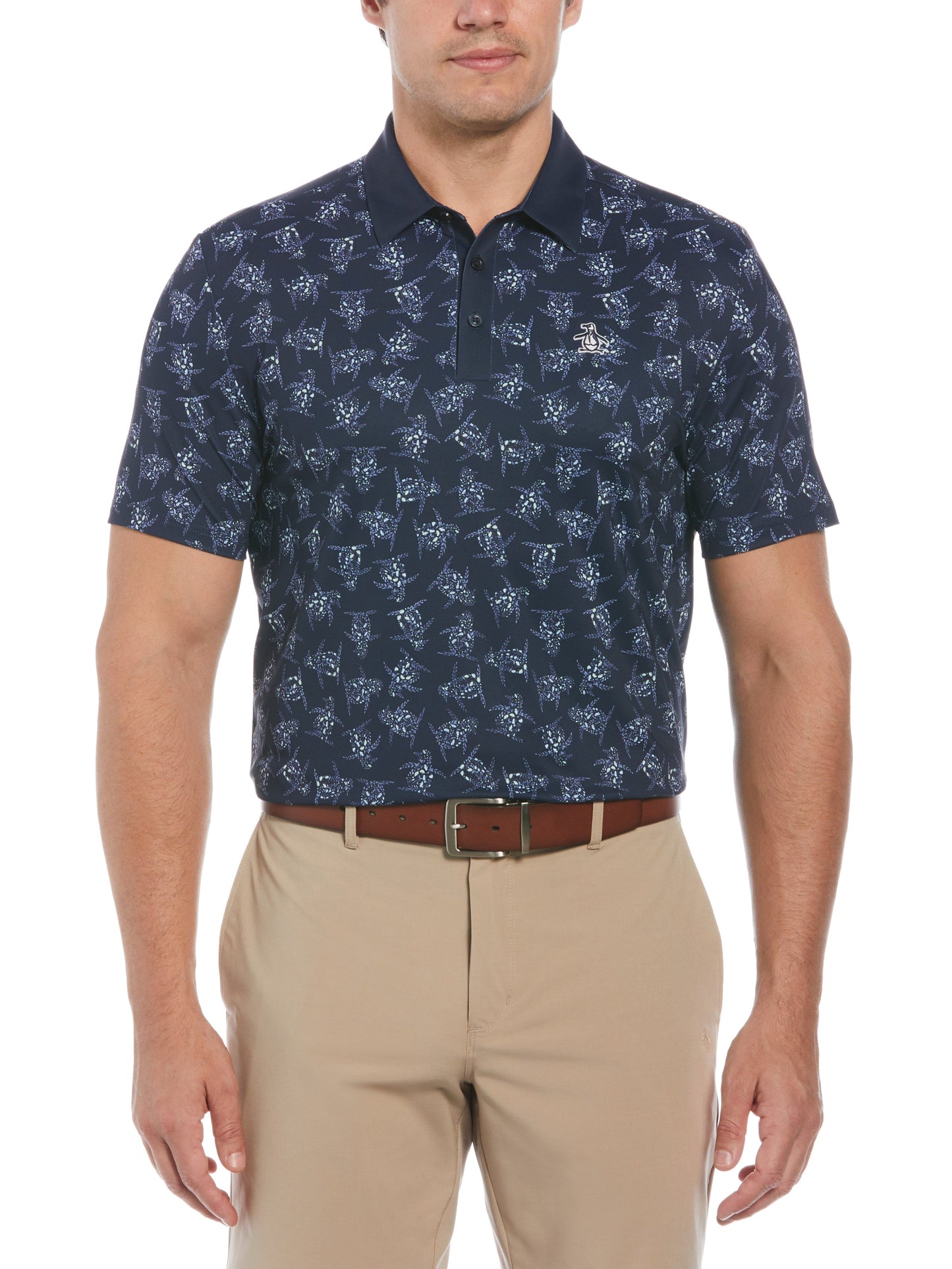 60s Floral Pete Print Short Sleeve Golf Polo Shirt (Black Iris)