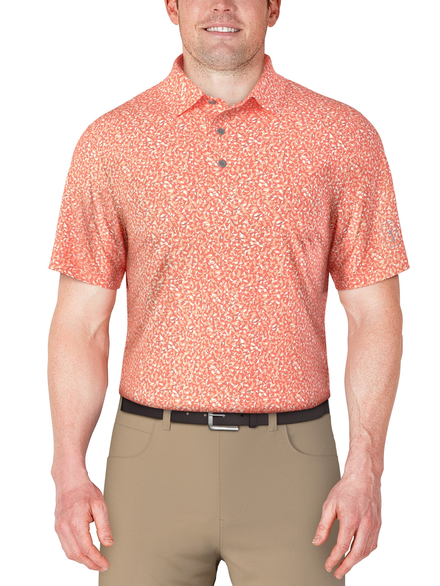 Abstract Golf Flag Print Golf Polo (Living Coral)