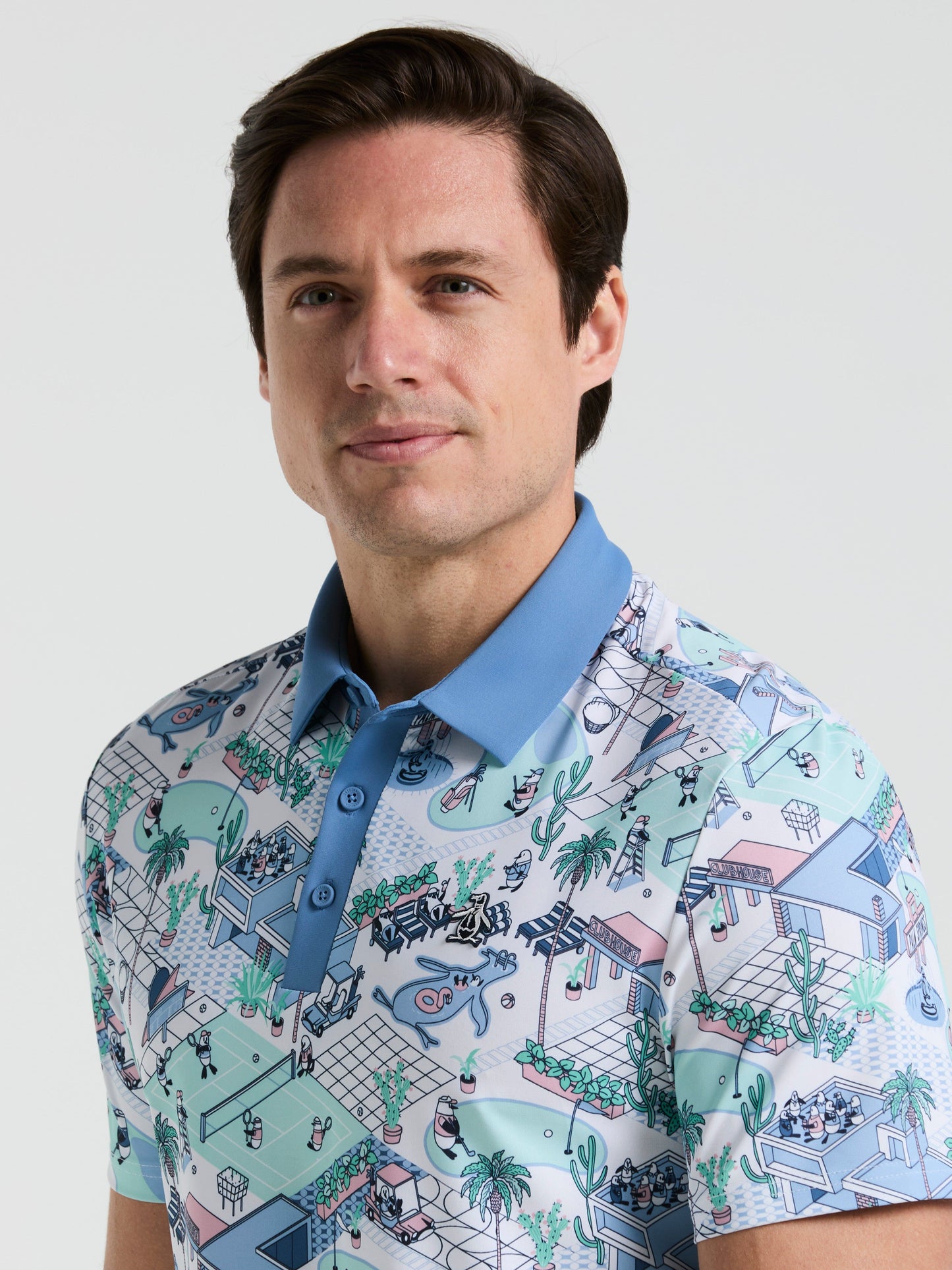 Men's All Over Palm Springs Print Polo