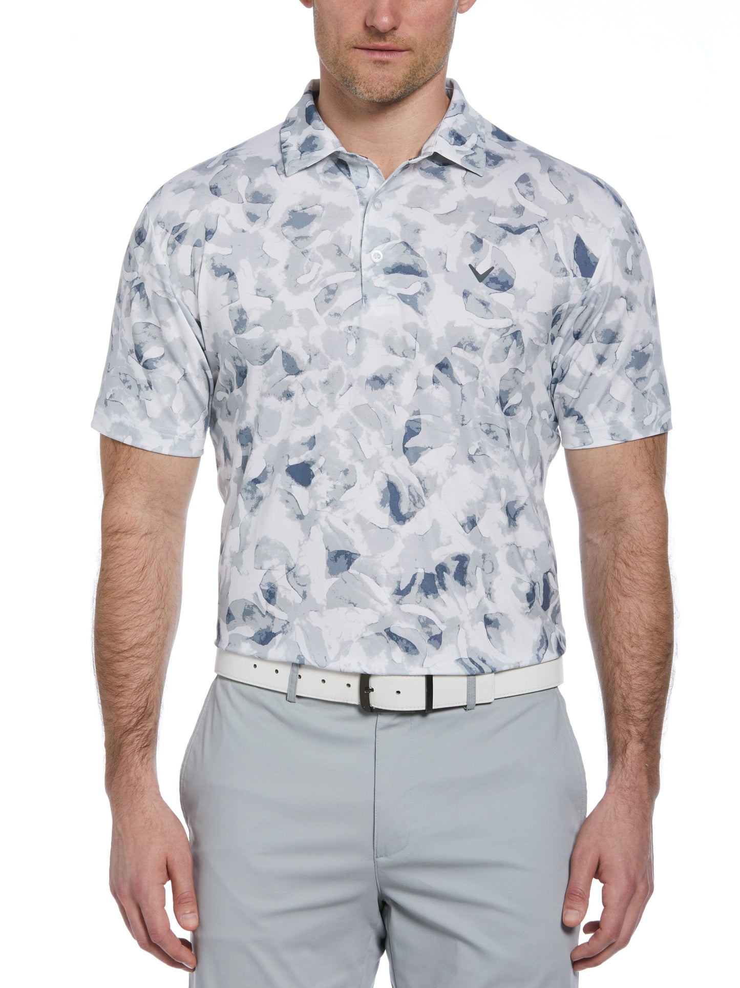 All Over Tye Dye Golf Print Polo Shirt (Bright Wh/Flint Stone)