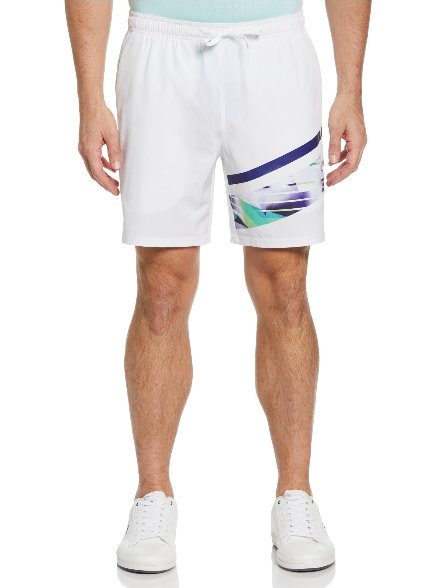 Asymmetric Print Performance 7" Tennis Short (Bright White)