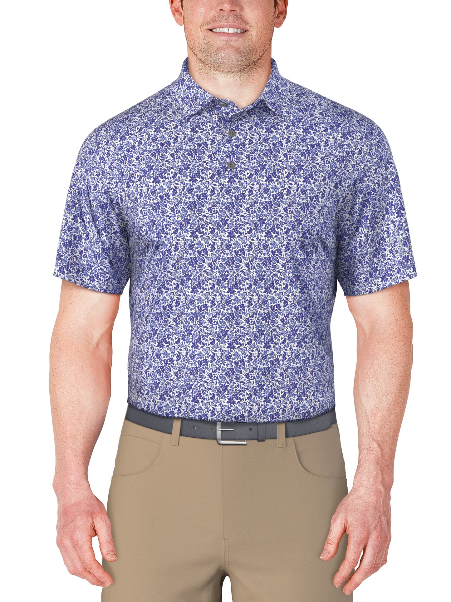 Botanical Print Golf Polo (Dazzling Blue)
