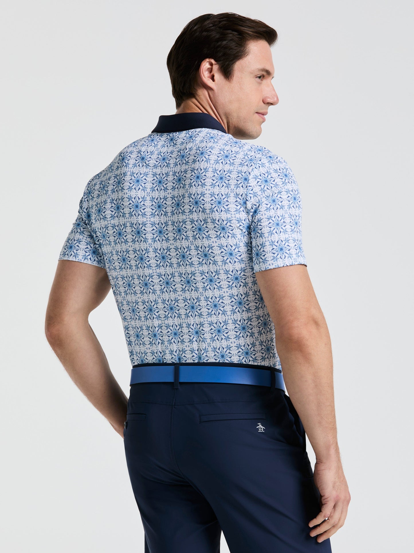 Men's Cocktail Windowpane Print Golf Polo