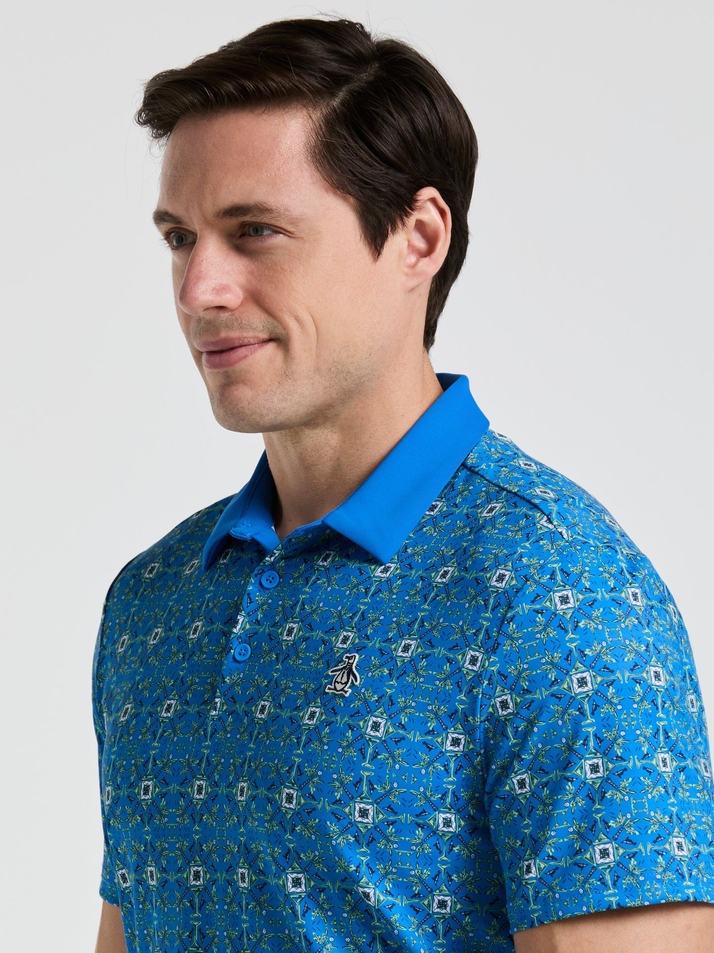 Men's Cocktail Windowpane Print Golf Polo