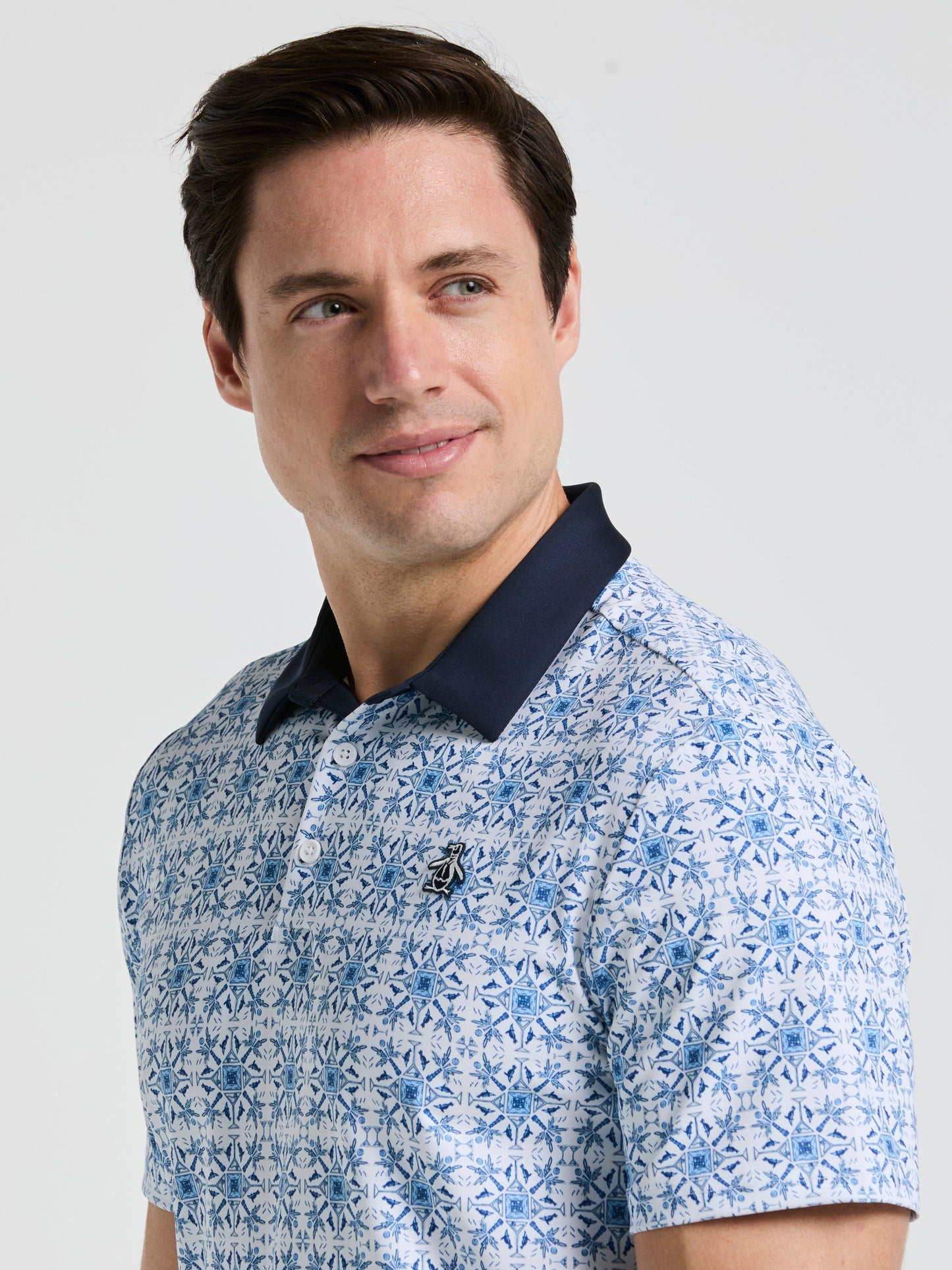 Men's Cocktail Windowpane Print Golf Polo