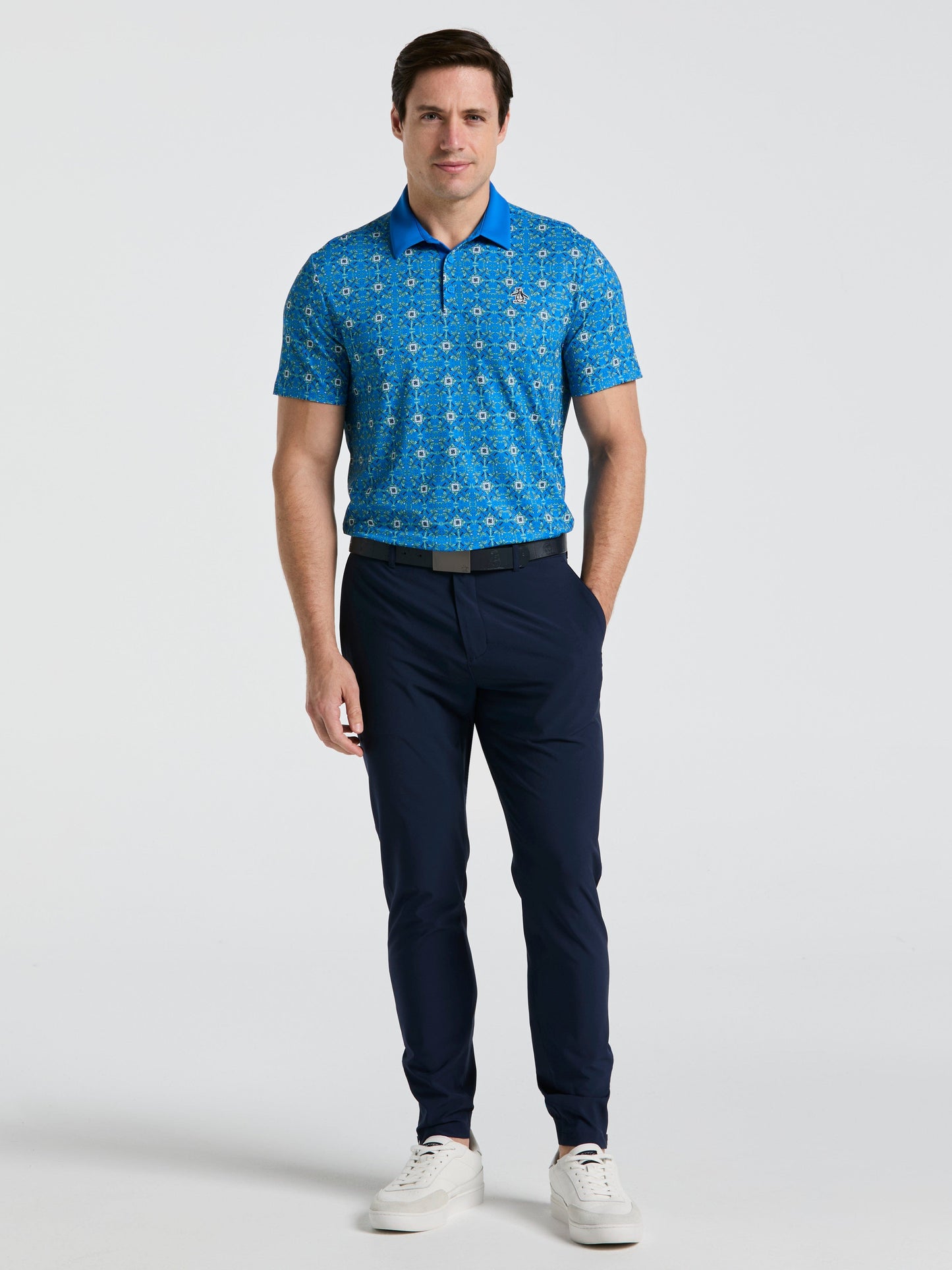 Men's Cocktail Windowpane Print Golf Polo