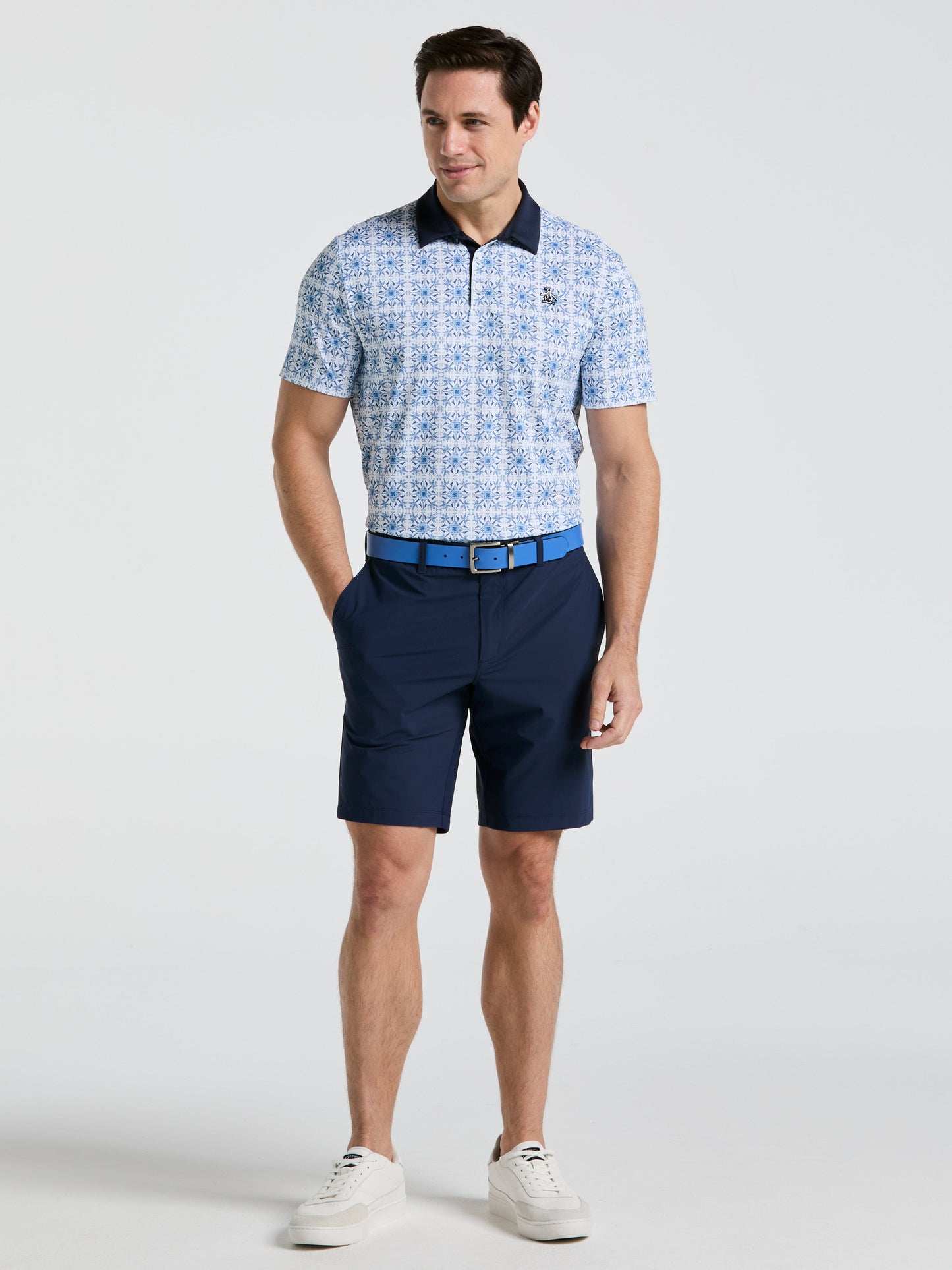 Men's Cocktail Windowpane Print Golf Polo